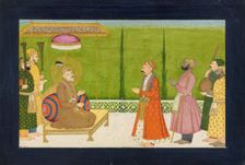 The poet Sundar Das before Emperor Shah Jahan, folio from a Sundar Shringar, ca. 1750-1760. Creator: Nainsukh