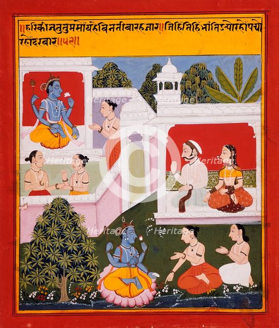 The Poet's Prayer to Krishna, Folio illustrating the Satsaiya of Biharilal, between 1719 and 1720. Creator: Unknown.
