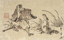 The Poetress Murasaki Shikibu with a poem about the moon at midnight (image 1 of 2), c1775. Creator: Shunsho