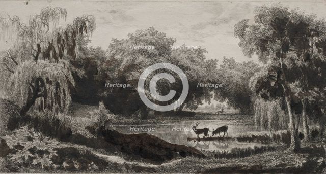 The Pool with Stags, 1845. Creator: Charles François Daubigny (French, 1817-1878).