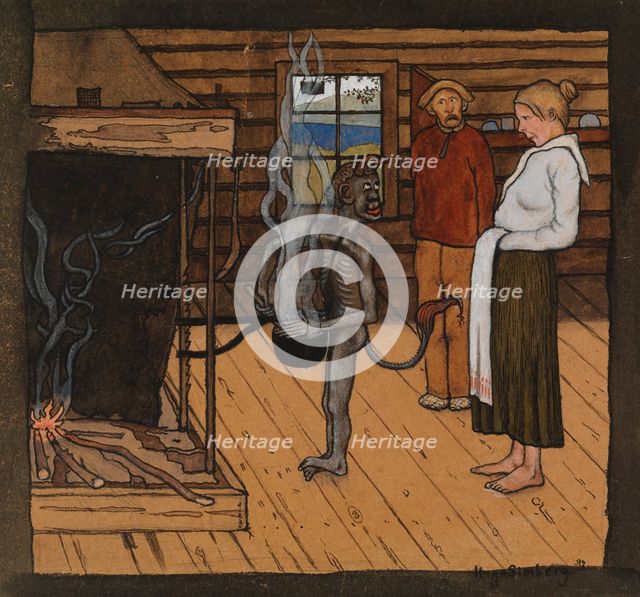 The Poor Devil by the Fire; The Devil by the Pot, 1897. Creator: Hugo Simberg.