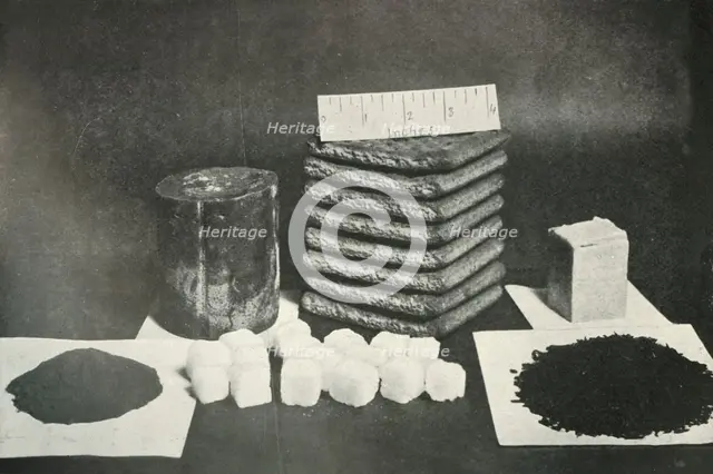 'The Polar Party's Sledging Ration (Pemmican, biscuits, butter, cocoa, sugar and tea)', 1911, (1913) Artist: Herbert Ponting.