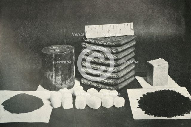 'The Polar Party's Sledging Ration (Pemmican, biscuits, butter, cocoa, sugar and tea)', 1911, (1913) Artist: Herbert Ponting.