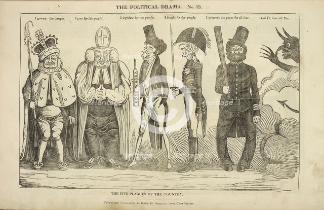 'The Political Drama, No. 19: the Five Plagues of the Country', 1834-1835.  Creator: Charles Jameson Grant.