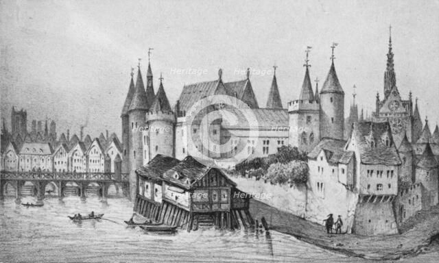 `The Pont aux Meuniers and Part of the Palais du Roi de la Cite in 1556', 1915. Artist: Unknown.