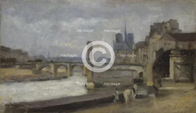 The Pont de la Tournelle, Paris, 1862-1864. Artist: Lepine, Stanislas (1836-1892)