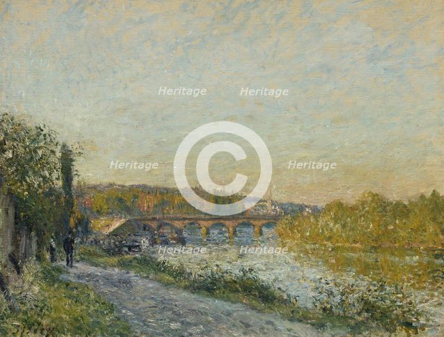 The Pont de Sèvres at the end of the day, with the church of Saint-Cloud in the background, c1878. Creator: Sisley, Alfred (1839-1899).