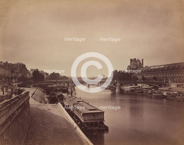 The Pont du Carrousel, Paris: View to the West from the Pont des Arts, 1856-1858. Creator: Gustave Le Gray.