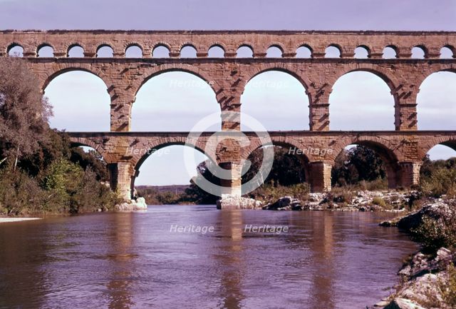 The Pont du Gard over the River Gardon, France, c1955. Creator: Arthur Charles Kirby Ware.