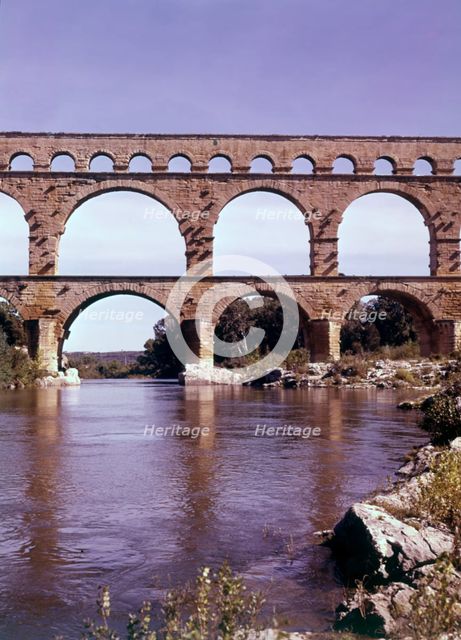 The Pont du Gard over the River Gardon, France, c1955. Creator: Arthur Charles Kirby Ware.