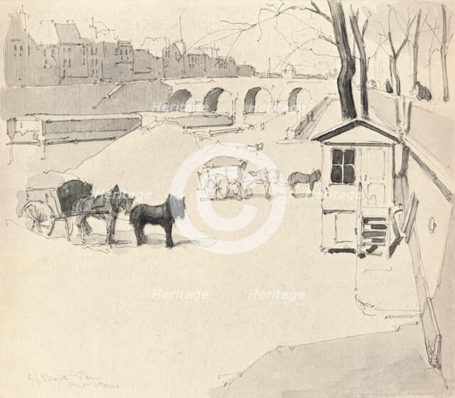 'The Pont Marie - Horses and Carts', 1915. Artist: Eugene Bejot.