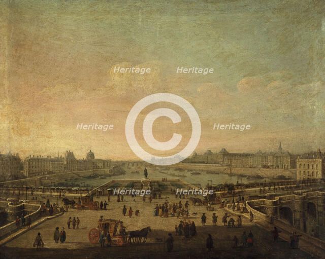 The Pont-Neuf, seen from entrance to Place Dauphine, around 1760, current 1st and 6th..., c1755-1765 Creator: Unknown.