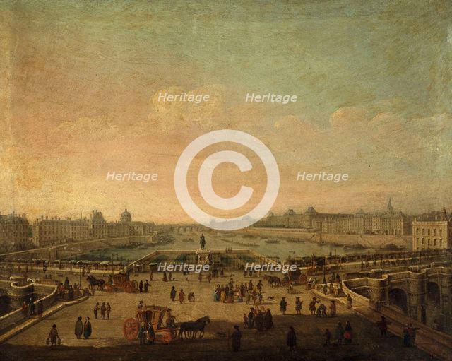 The Pont-Neuf, seen from entrance to Place Dauphine, around 1760, current 1st and 6th..., c1755-1765 Creator: Unknown.