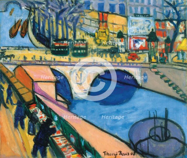 The Pont Saint-Michel in Paris, 1908.