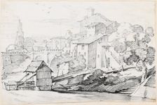 The Ponte Sant'Angelo and Houses on the East Bank of the Tiber, 1744/1750. Creator: Joseph-Marie Vien the Elder