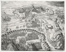 The Position and Camp of the Armies of Charles V and Soliman II, 1532. Creator: Agostino Musi (Italian, 1490-1540)