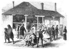 The Post Office of Auckland, New Zealand: arrival of the "Home" Mails, 1864. Creator: Unknown