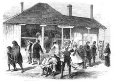 The Post Office of Auckland, New Zealand: arrival of the "Home" Mails, 1864. Creator: Unknown