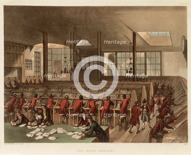 The Post Office, (c1808?). Creators: Augustus Charles Pugin, Thomas Rowlandson.