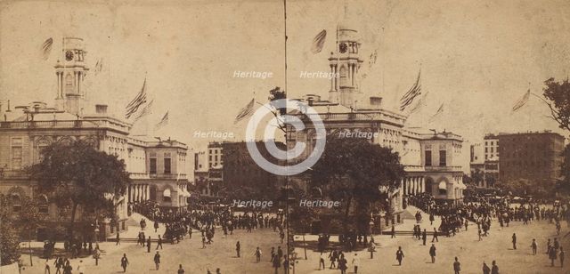 The Populace Begin to Gather in Front of the City Hall , 1860. Creator: Edward Anthony.