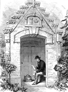 The Porch, Hughenden Lodge: Lord Beaconsfield reading his letters, 1881. Creator: Unknown