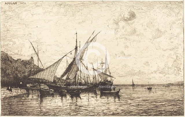 The Port of Monaco, 1873. Creator: Adolphe Appian.