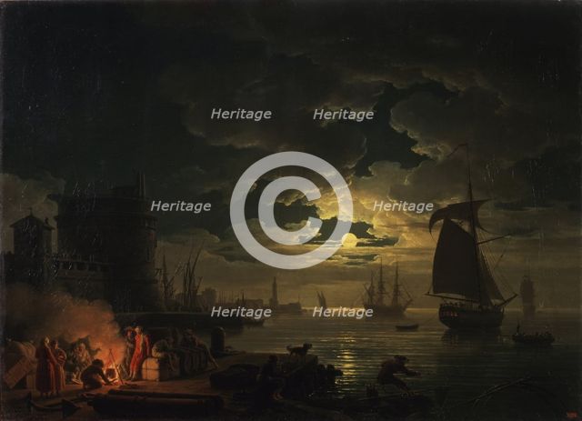 The Port of Palermo in the Moonlight, 1769. Artist: Vernet, Claude Joseph (1714-1789)