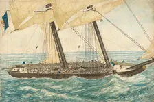 The Portuguese slaver Diligenté captured by H.M. Sloop Pearl with 600 slaves on board, May 1838. Creator: Henry Samuel Hawker