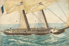 The Portuguese slaver Diligenté captured by H.M. Sloop Pearl with 600 slaves on board, May 1838. Creator: Henry Samuel Hawker