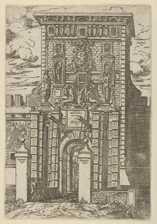 The Porta Galliera, the entrance gate to Bologna and drawbridge with temporary decorations..., 1598. Creator: Guido Reni