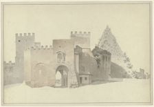 The Porta San Paolo and the Pyramid of Cestius in Rome, c.1809-c.1812. Creator: Josephus Augustus Knip