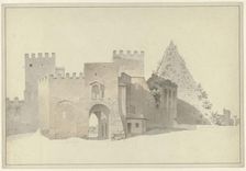 The Porta San Paolo and the Pyramid of Cestius in Rome, c.1809-c.1812. Creator: Josephus Augustus Knip