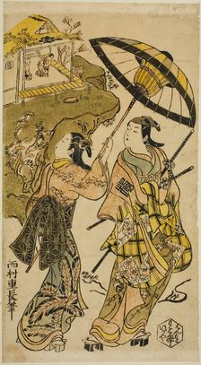 The Portrait of Actors at the Ogura Cottage, 18th century. Creator: Nishimura Shigenaga
