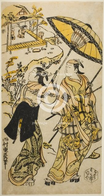 The Portrait of Actors at the Ogura Cottage, 18th century. Creator: Nishimura Shigenaga.