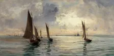 The Portsmouth Fishing Fleet: The Breeze Falls Light, 1907. Creator: William Lionel Wyllie