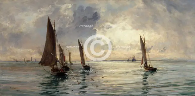 The Portsmouth Fishing Fleet: The Breeze Falls Light, 1907. Creator: William Lionel Wyllie.
