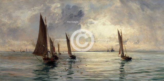 The Portsmouth Fishing Fleet: The Breeze Falls Light, 1907. Creator: William Lionel Wyllie.