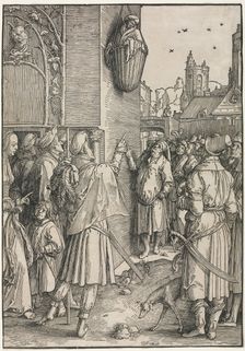 The Power of Women: The Poet Virgil Suspended in a Basket, c. 1512. Creator: Lucas van Leyden (Dutch, 1494-1533)