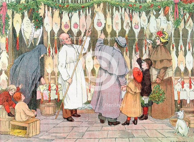 The Poulterer, 1899. From "The Book of Shops", 1899. Creator: Francis Donkin Bedford.