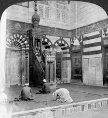The prayer-niche and pulpit in the tomb mosque of Kait Bey, Cairo, Egypt 1905.Artist: Underwood & Underwood