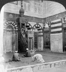 The prayer-niche and pulpit in the tomb mosque of Kait Bey, Cairo, Egypt 1905.Artist: Underwood & Underwood