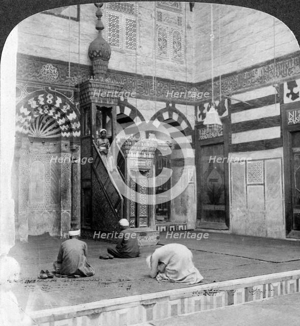 'The prayer-niche and pulpit in the tomb mosque of Kait Bey, Cairo, Egypt', 1905.Artist: Underwood & Underwood