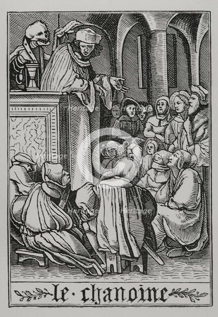 The Preacher is visited by Death from "The Dance of Death", 1538, (1877).  Creator: Unknown.