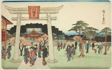 The Precincts of the Hachiman Shrine in Fukagawa (Fukagawa Hachiman no keidai)..., c. 1839/42. Creator: Ando Hiroshige