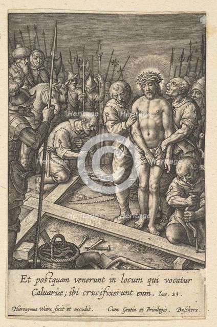 The Preparation of the Cross, before 1619. Creator: Hieronymous Wierix.