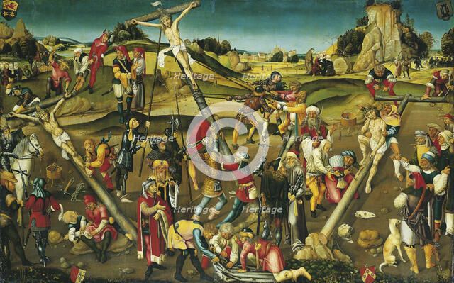 The Preparation of the Cross: Christ Resting, Christ Being Nailed to the Cross, and..., c1510-1520. Creator: Strasbourg Master c1510/20.