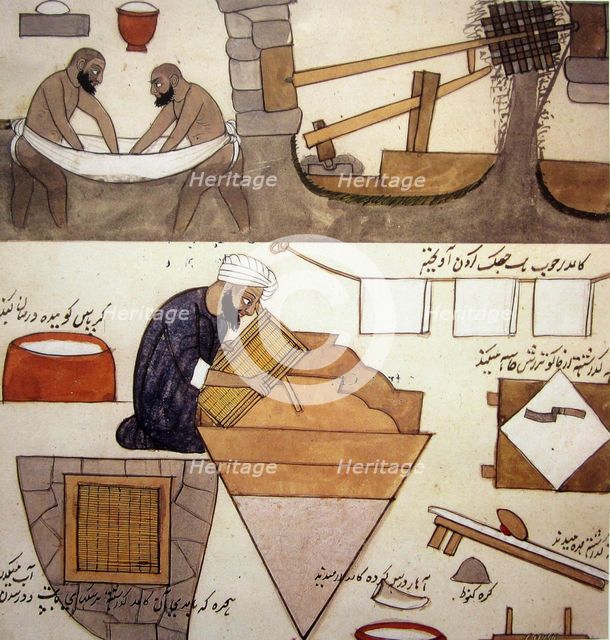 The preparation of the pulp and papermaking in the Islamic World, 19th century.