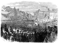 The Preston Guild Festival: the mayor laying the foundation-stone of the...new townhall, 1862. Creator: E. Skill