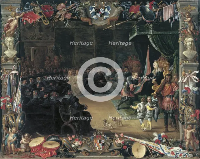 The Presentation of the Captain General's Baton to Antonio Moncada by the Queen Regent....1410, 1664 Creators: David Teniers II, Jan van Kessel.