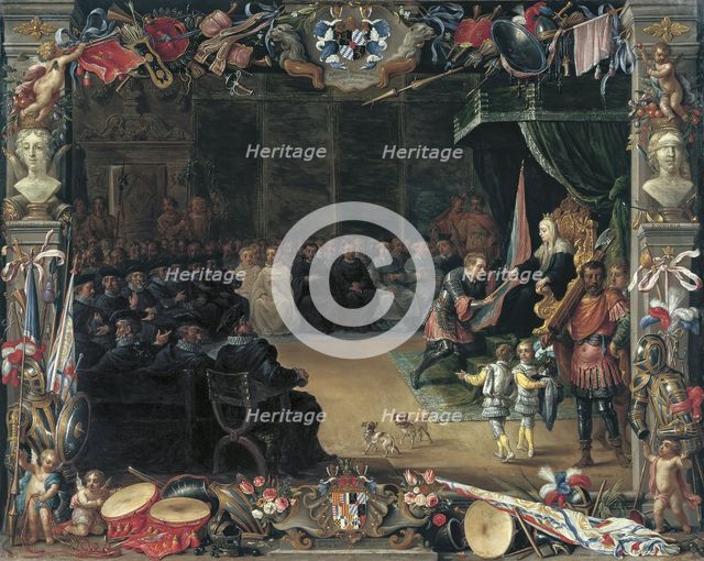 The Presentation of the Captain General's Baton to Antonio Moncada by the Queen Regent....1410, 1664 Creators: David Teniers II, Jan van Kessel.